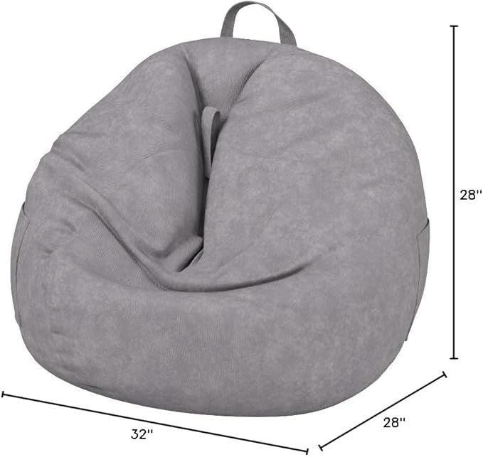 Stuffed Animal Storage Bean Bag Chair Cover (No Filler) for Kids and Adults.Soft Premium Corduroy Stuffable Beanbags for Organizing Children Plush Toys or Memory Foam Small 100L (Grey)