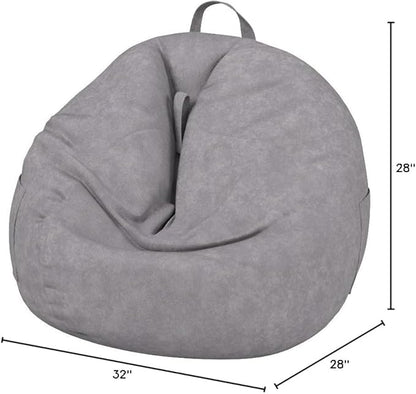 Stuffed Animal Storage Bean Bag Chair Cover (No Filler) for Kids and Adults.Soft Premium Corduroy Stuffable Beanbags for Organizing Children Plush Toys or Memory Foam Small 100L (Grey)