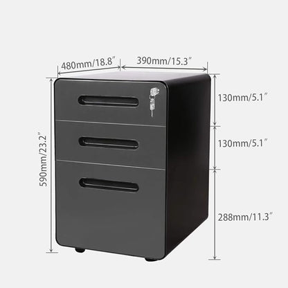 ApexDesk 3-Drawer Vertical Metal Mobile File Cabinet with Locking Keys - Charcoal Panel/Black Body