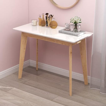 TaoHFE White Vanity Desk with Solid Rubber Wood Legs Glossy White 39 Inch Vanity Table Computer Desk for Home Small Spaces Girl Makeup Desk Modern Vanity Desk No Mirror Dressing Table for Bedroom