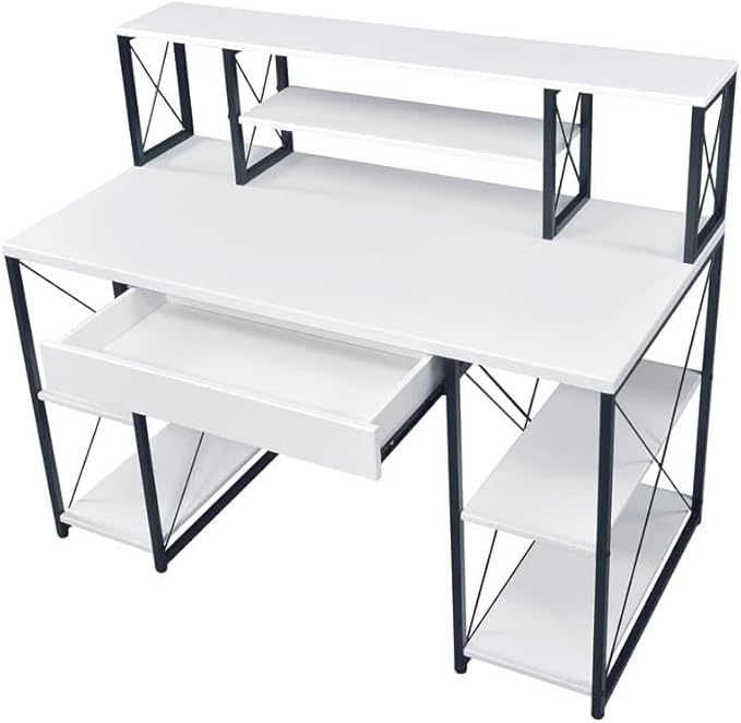 Acme Amiel Wooden 1-Drawer Writing Desk with Small Hutch in White and Black