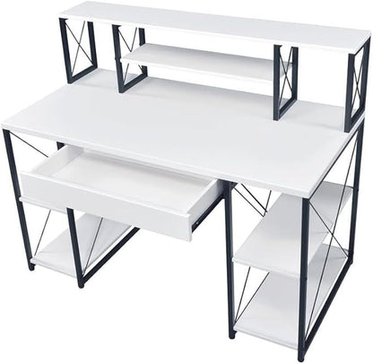 Acme Amiel Wooden 1-Drawer Writing Desk with Small Hutch in White and Black
