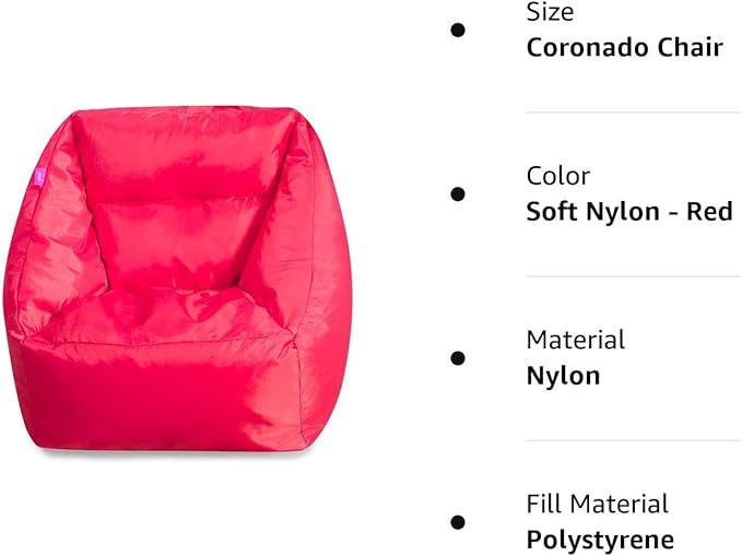 Posh Creations Structured Comfy Seat for Playrooms and Bedrooms, Large Bean Bag Chair, Coronado Chair, Red