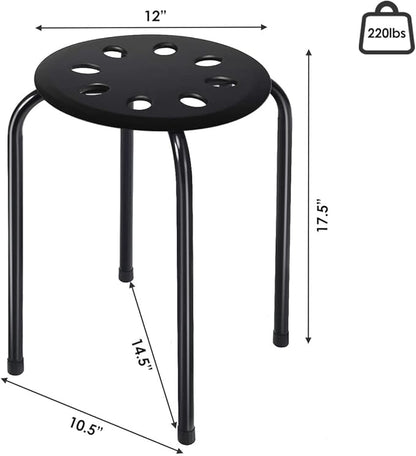 Hysache Plastic Stackable Stools Set of 6, 17.5" Multipurpose Stool Chairs w/Metal Frame, X-Shape Connection, Non-Slip Feet, Backless School Classroom Nesting Stool for Students Child Kids (Black)