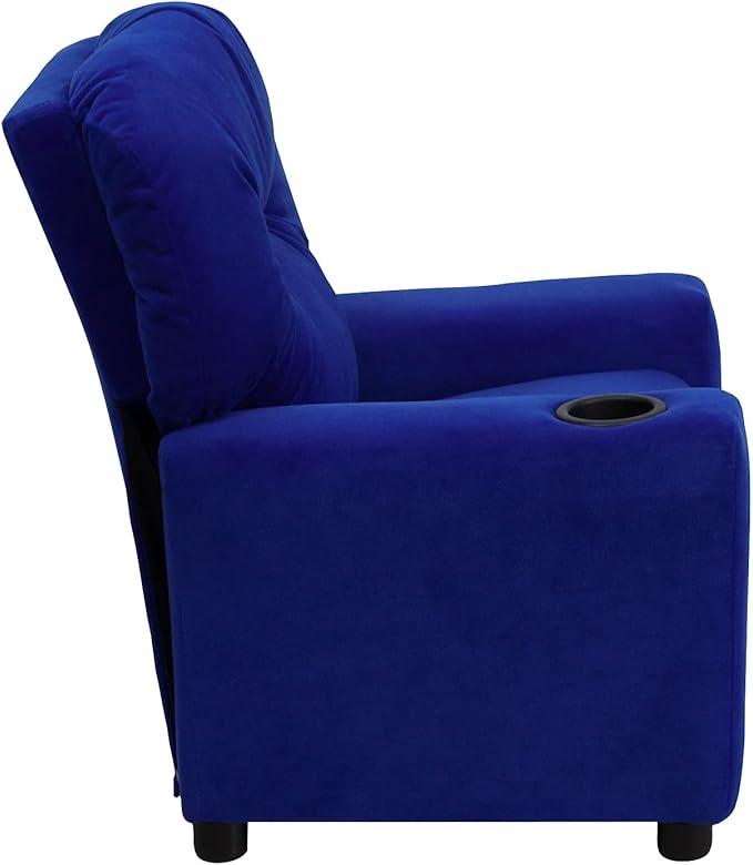 Flash Furniture Chandler Microfiber Kids Recliner with Cup Holder and Safety Recline, Contemporary Reclining Chair for Kids, Supports up to 90 lbs., Blue