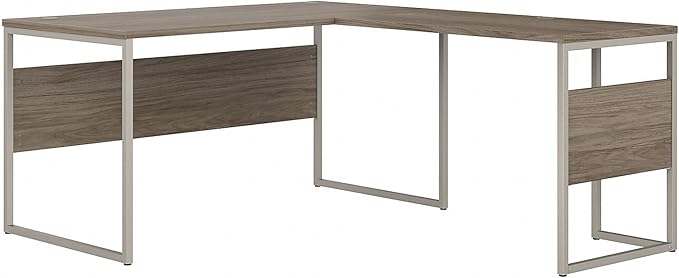 Bush Business Furniture Hybrid 60-inch W L-Shaped Table Desk with Metal Legs, Modern Hickory (HYB027MH)