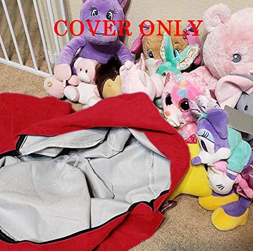 Stuffed Animal Storage Bean Bag Chair Cover (No Filler) for Kids and Adults.Soft Premium Corduroy Stuffable Beanbag for Organizing Children Plush Toys or Memory Foam Small 100L (Red)