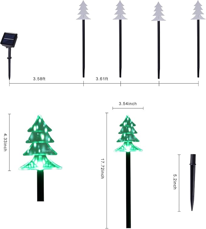 ILLUMINEW Christmas Solar Pathway Lights, Set of 5 Waterproof Landscape Christmas Lights, Stake Christmas Decorations, LED Lights for Yard Lawn Patio Walkway Decor (5PCS-Green-Tree)
