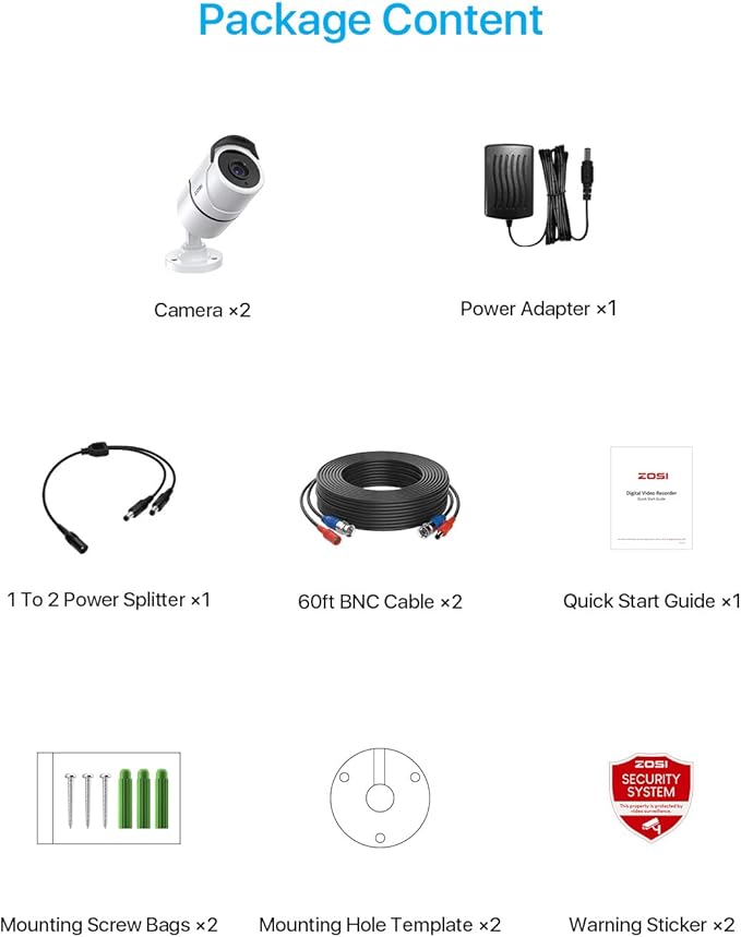 ZOSI 2 Pack 1080P Home Security Cameras with Audio Recording,Built-in Microphone,1920TVL 2.0MP HD-TVI Surveillance Cameras with 120ft IR Night Vision,Waterproof Surveillance Bullet Camera System