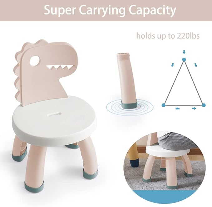 Toddler Chair,Plastic Kids Dino Chair,Sturdy Durable and Lightweight Toddler's Activity Chairs,Anti-Slip Ergonomic Design kids step stool,Indoor or Outdoor Use for Boys Girls Aged 2+ (Pink)