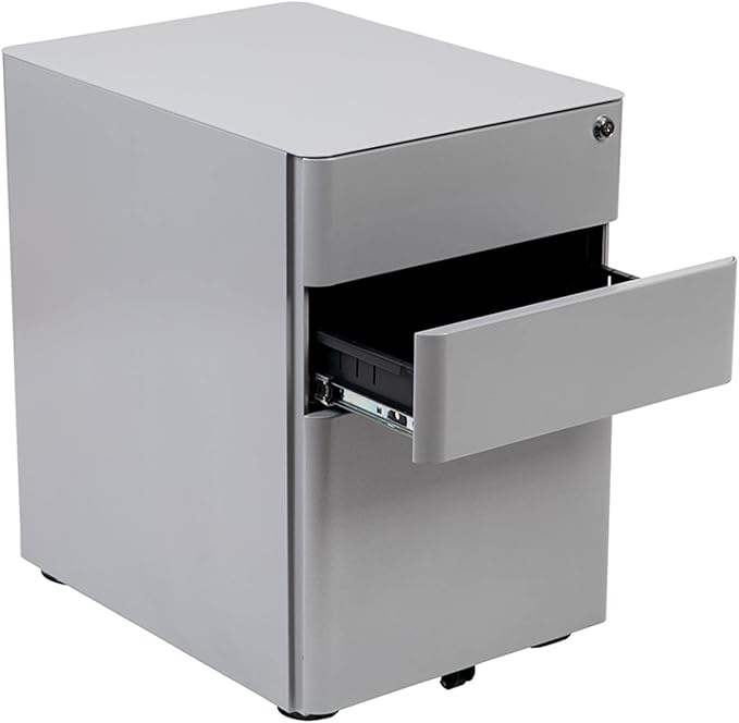 Flash Furniture Warner Modern 3-Drawer Mobile Locking Filing Cabinet with Anti-Tilt Mechanism and Hanging Drawer for Legal & Letter Files, Gray, Set of 1