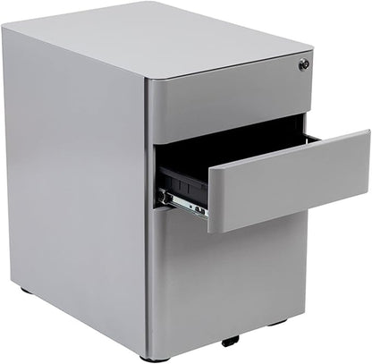 Flash Furniture Warner Modern 3-Drawer Mobile Locking Filing Cabinet with Anti-Tilt Mechanism and Hanging Drawer for Legal & Letter Files, Gray, Set of 1
