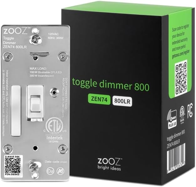 Zooz 800 Series Z-Wave Long Range Toggle Dimmer ZEN74, White | Direct 3-Way (No Add-On Switch Needed) | Z-Wave Hub Required
