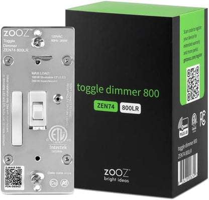 Zooz 800 Series Z-Wave Long Range Toggle Dimmer ZEN74, White | Direct 3-Way (No Add-On Switch Needed) | Z-Wave Hub Required