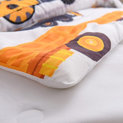NTBED Construction Truck Comforter Set for Boys Kids Vehicles Excavator Cars Lightweight Microfiber Bedding Sets (White,Full)