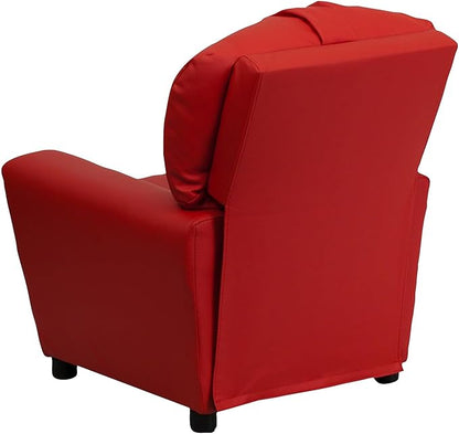 Flash Furniture Chandler Vinyl Kids Recliner with Cup Holder and Safety Recline, Contemporary Reclining Chair for Kids, Supports up to 90 lbs., Red