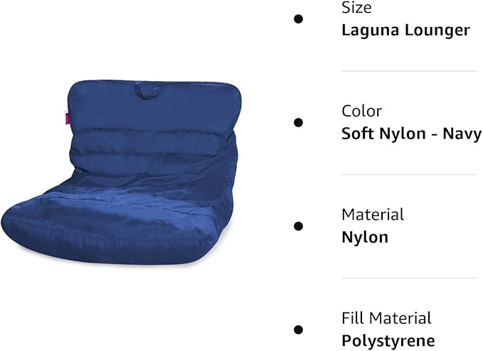 Posh Creations Structured Comfy Seat for Bedrooms and Dorm Rooms, Large Bean Bag Chair, Laguna Lounger, Navy