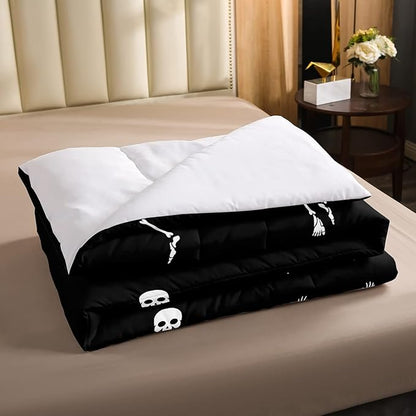 Erosebridal Sugar Skull Comforter Set Queen Size Skeleton Bones Bedding Set for Kids Boys Girls Teens Adult Halloween Horror Theme Down Comforter Gothic Spooky Duvet Sets with 2 Pillow Cases