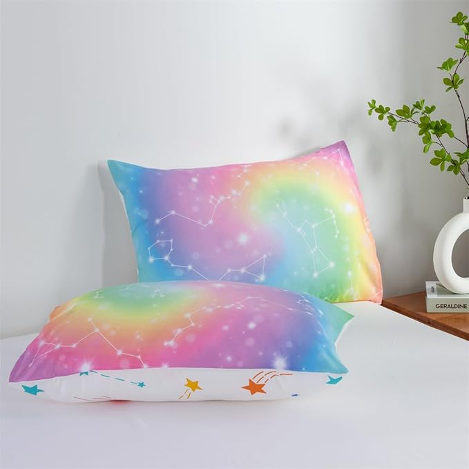 Holawakaka Tie Dye Constellation Print Rainbow Ombre Comforter Set Full Size Girls Boys Gradient Galaxy Bedding Sets Teens Boho Bed Set(Multi,Full)