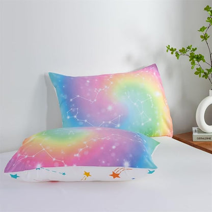 Holawakaka Tie Dye Constellation Print Rainbow Ombre Comforter Set Full Size Girls Boys Gradient Galaxy Bedding Sets Teens Boho Bed Set(Multi,Full)