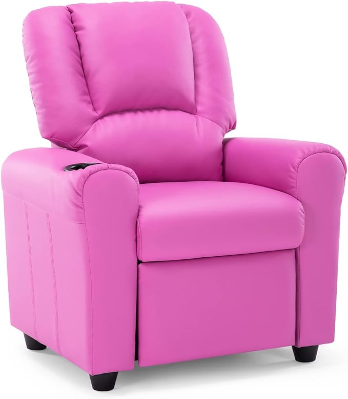 JC HOME CANDY Kids Chair Leather Recliner Sofa Toddler Youth Children Child Ages 3-7, Blush Pink