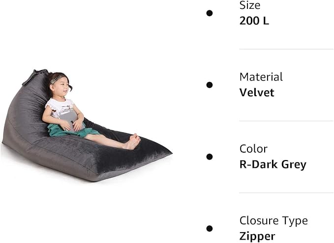 Stuffed Animal Storage Bean Bag Chair for Kids and Adults, Stuffed Animal Bean Bag Storage, Luxury Velvet Stuffie Seat - COVER ONLY(Dark Grey 200L/52 Gal)
