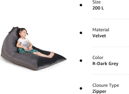 Stuffed Animal Storage Bean Bag Chair for Kids and Adults, Stuffed Animal Bean Bag Storage, Luxury Velvet Stuffie Seat - COVER ONLY(Dark Grey 200L/52 Gal)