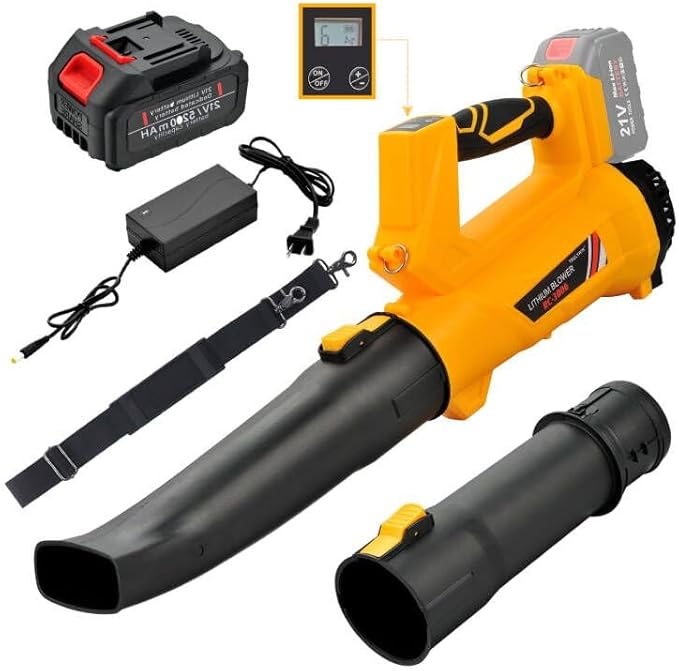 Cordless Leaf Blower - 320CFM 208MPH 21V Electric Handheld Leaf Blower with 5.2Ah Battery and Charger, 6 Variable Speed Leaf Sweeper for Leaves, Snow Debris, Dust, Yard Cleaning (Yellow)