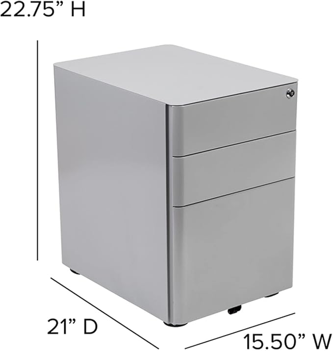 Flash Furniture Warner Modern 3-Drawer Mobile Locking Filing Cabinet with Anti-Tilt Mechanism and Hanging Drawer for Legal & Letter Files, Gray, Set of 1