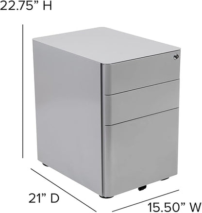 Flash Furniture Warner Modern 3-Drawer Mobile Locking Filing Cabinet with Anti-Tilt Mechanism and Hanging Drawer for Legal & Letter Files, Gray, Set of 1