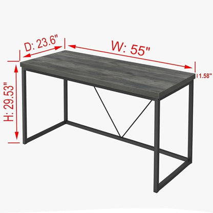 55 inch Computer Desk, Vintage Work Desk for Home Office, Rustic Wood and Metal Study Writing Table, Grey