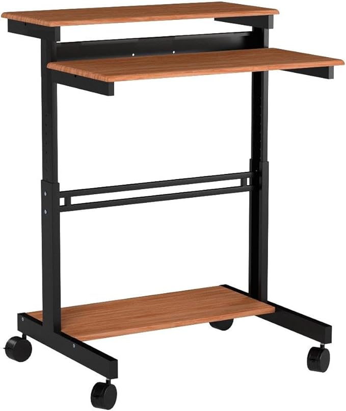 Stand Up Desk Store Rolling Adjustable Height Two Tier Standing Desk Computer Workstation (Black Frame/Teak Top, 40" Wide)