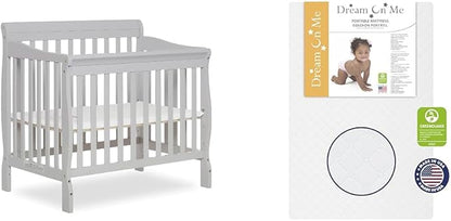 Aden 4-in-1 Convertible Mini Crib in Grey, Greenguard Gold Certified & Sunset 3” Extra Firm Fiber Crib Mattress, Greenguard Gold Certified, Waterproof Vinyl Cover, Baby Mattresses
