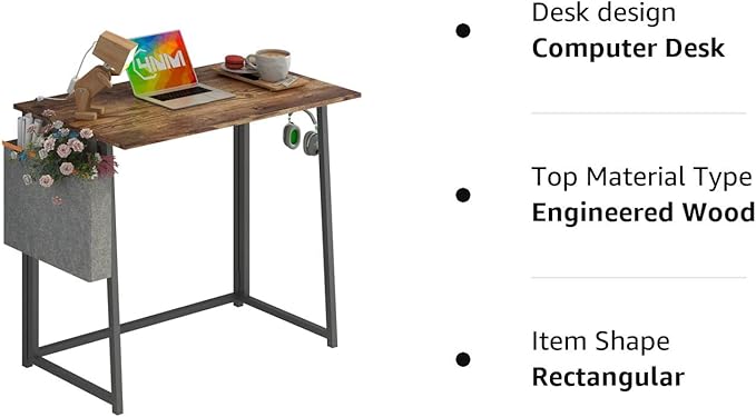 4NM 31.5" Small Desk with Storage Bag, Simple Assembly Folding Computer Desk Home Office Desk Study Writing Table for Small Space Offices - Rustic Brown and Black