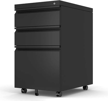Mobile File Cabinet Under Desk, 3 Drawers Metal File Cabinet with Wheels, Rolling Filing Cabinets with Lock for Home Office Letter/Legal/A4