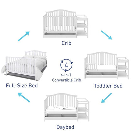 Graco Solano 4-in-1 Convertible Crib and Changer with Drawer (White) – Crib and Changing Table Combo with Drawer, Includes Changing Pad, Converts to Toddler Bed, Daybed and Full-Size Bed