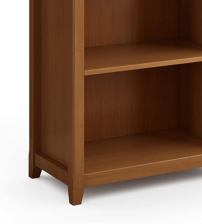 SIMPLIHOME Amherst SOLID WOOD 30 Inch Transitional 5 Shelf Bookcase in Light Golden Brown, For the Living Room, Study Room and Office