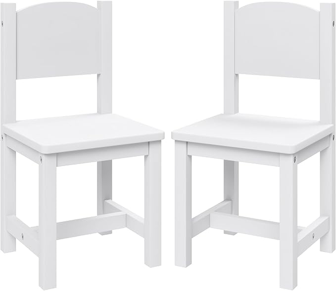 Timy Toddler Wooden Chair Pair, Kids Furniture for Eating, Reading, Playing 2 Pack (White)