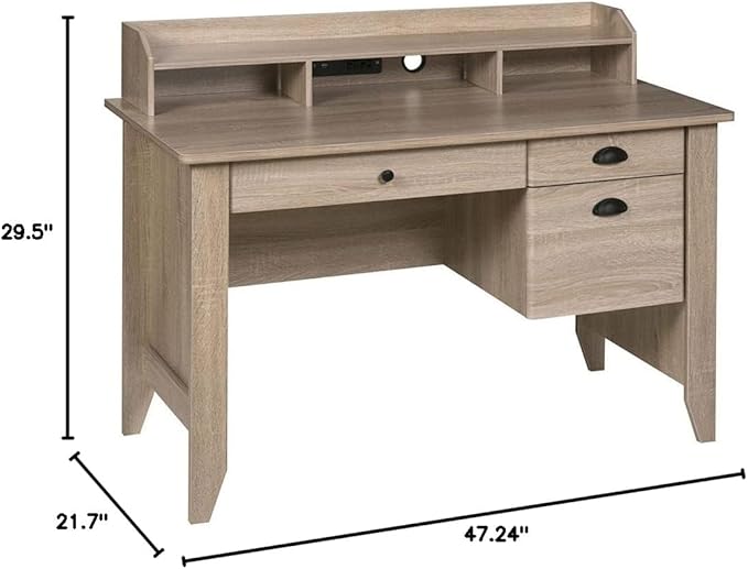 OneSpace Eleanor Executive Hutch and USB, Charger Hub, Light Oak Desk, No Size