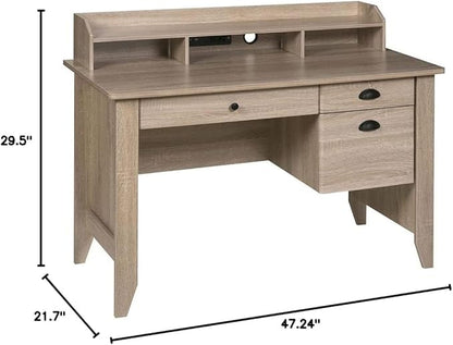 OneSpace Eleanor Executive Hutch and USB, Charger Hub, Light Oak Desk, No Size