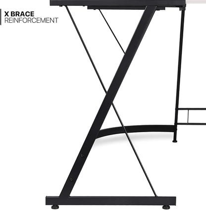 MoNiBloom L Shaped Computer Desk Corner Table with Metal Frame, L Desk Workstation for Home Office, Space-Saving, White