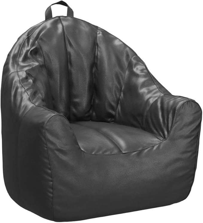 Posh Creations Structured Comfy Seat for Playrooms and Bedrooms, Large Bean Bag Chair, Malibu Lounge, Black