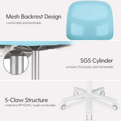 Kids Desk Chair, Height Adjustable Kids Chair, Ergonomically Designed Kids Computer Chair. Made Suitable for 4~12 Years Old Child, Light Blue