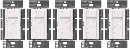 Lutron Caseta Original Smart Dimmer Switch (Lutron Smart Hub Required), for LED Lights, 150 Watt, Single-Pole/3-Way, No Neutral Required, PD-6WCL-WH 5-PACK, White, 5 Pack