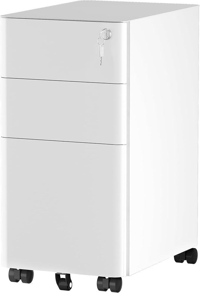 YITAHOME 3-Drawer Metal Filing Drawers with Keys, Compact Slim Portable File Pre-Built Office Storage Cabinet for A4/Letter/Legal (White)