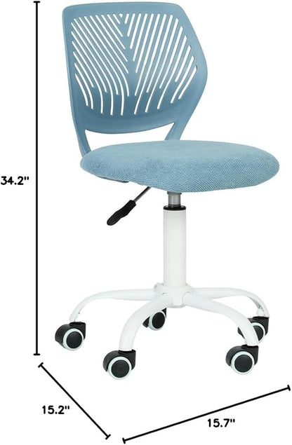 FurnitureR Writing Task Chair for Teens Boys Girls 360 Rolling Wheels Fabric Soft Pad Seat Breathable Backrest, Height Adjustable Liftup 29.5"-34.3",Blue Fabric