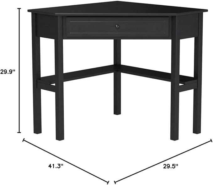 Target Marketing Systems Wood Corner Desk with One Drawer and One Storage Shelf, Black