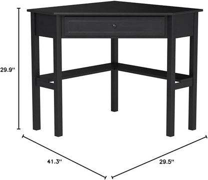 Target Marketing Systems Wood Corner Desk with One Drawer and One Storage Shelf, Black