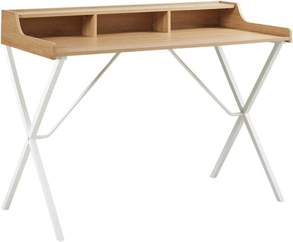 510 DESIGN Laurel Home Office Computer Desk for Small Spaces - Modern Wooden Top Writing Table with Sturdy Metal Legs, Living Room Furniture, Easy Assembly, 47" W x 23.5" D x 35" H, Natural/White