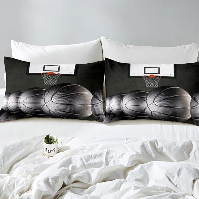 Erosebridal Boys Black Basketball Bedding Set Full Kids Sports Comforter Set Teen Basketball Hoop Down Comforter Soft Lightweight Quilted Duvet 3 Pcs Basketball Lovers Bedroom Decor
